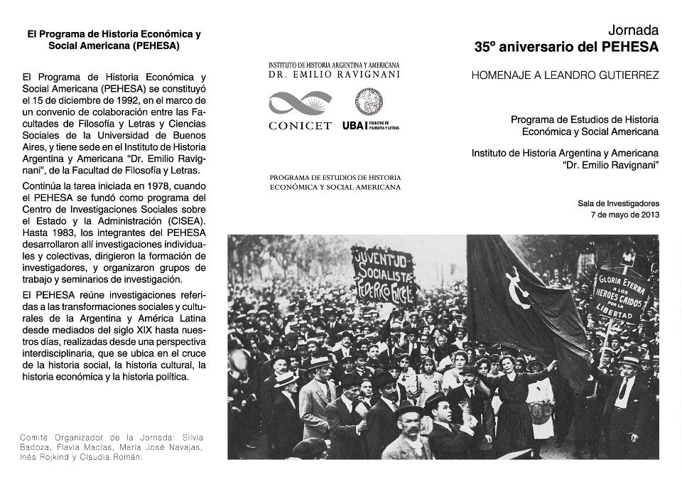 Jornada 35º Aniversario del Programa de Historia Económica y Social Americana (Ravignani): Homenaje a Leandro Gutiérrez